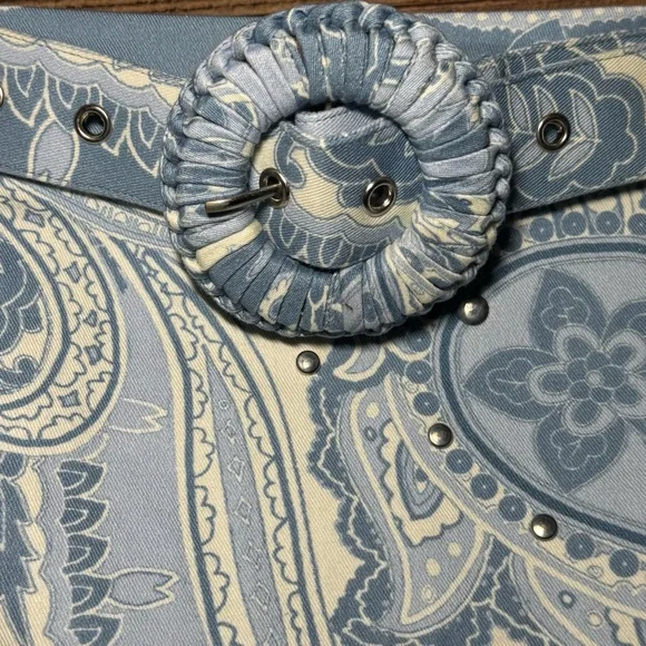 Hemant & Nandita Buckle Belt Studded Mini Skirt size Medium Powder Blue - Picture 5 of 12